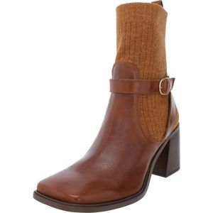 Sam Edelman Womens Marci Brown Leather Sock Block Heel Ankle Boots Shoes